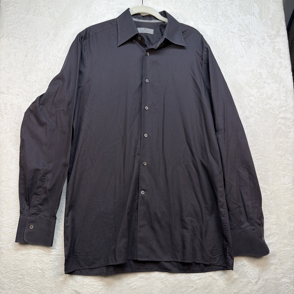 Canali Dress Shirt Mens Large Gray Button‎ Up Italian Luxury Business Formal
